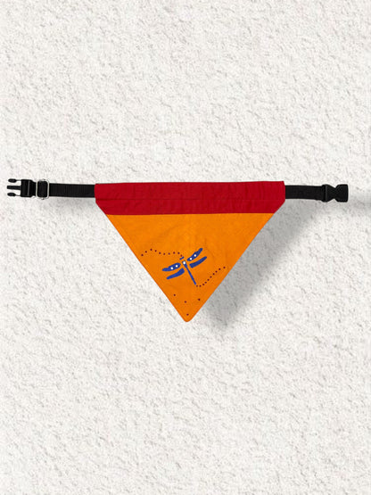 Pet Accessories Orange & Red Dragonfly Print Adjustable Dog Bandana