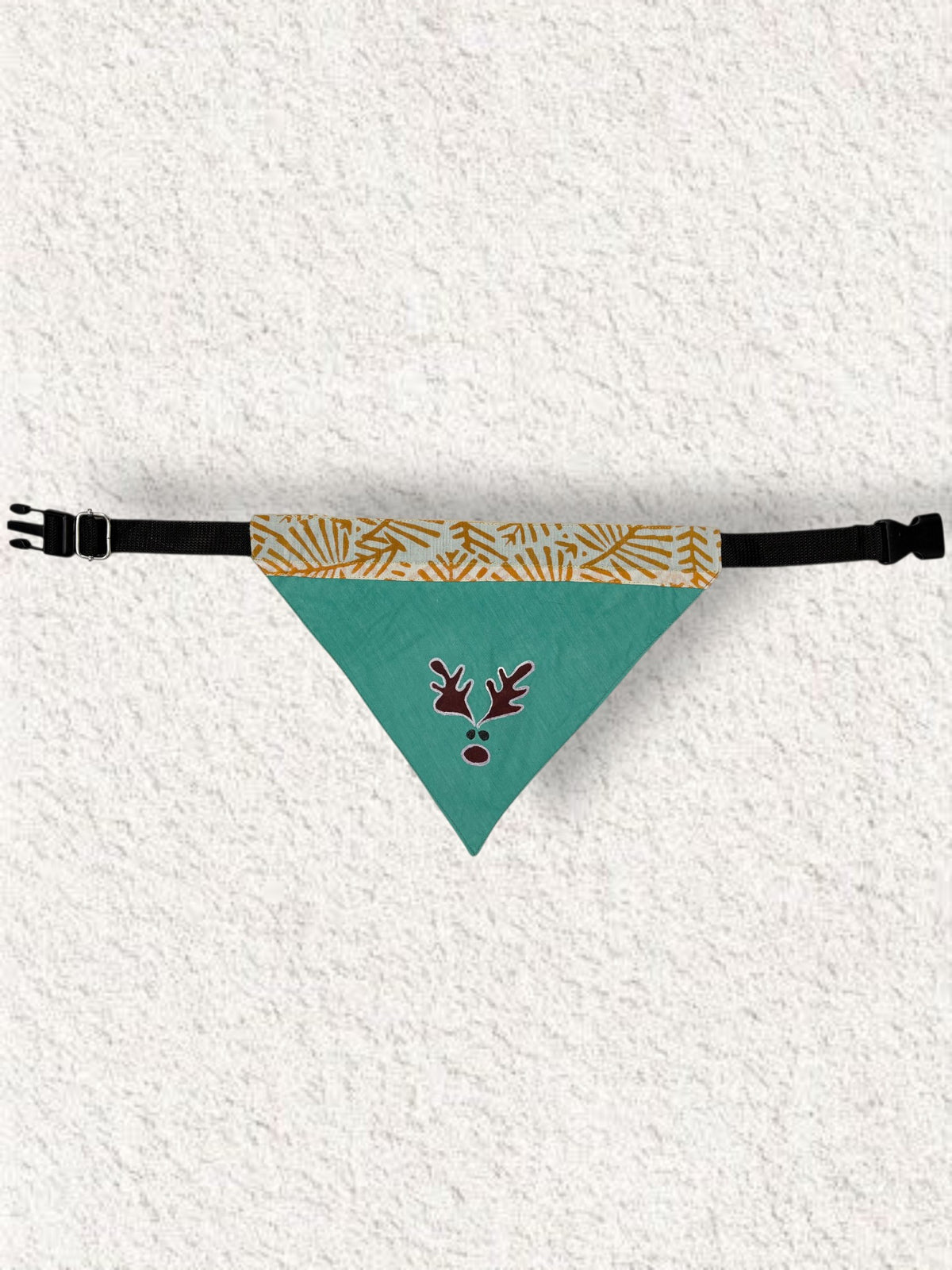 Pet Accessories Teal & Mustard Reindeer Print Adjustable Dog Bandana