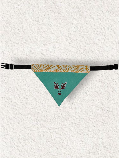 Pet Accessories Teal & Mustard Reindeer Print Adjustable Dog Bandana