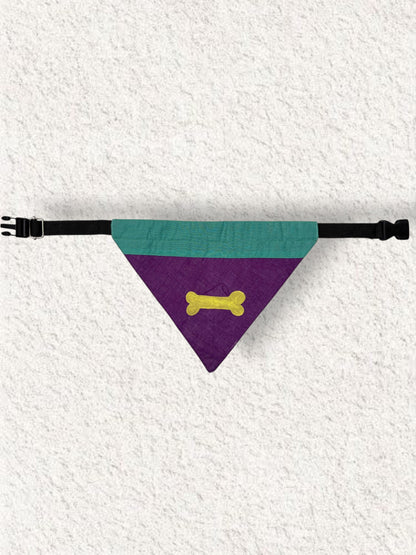 Pet Accessories Purple & Teal Bone Print Adjustable Dog Bandana
