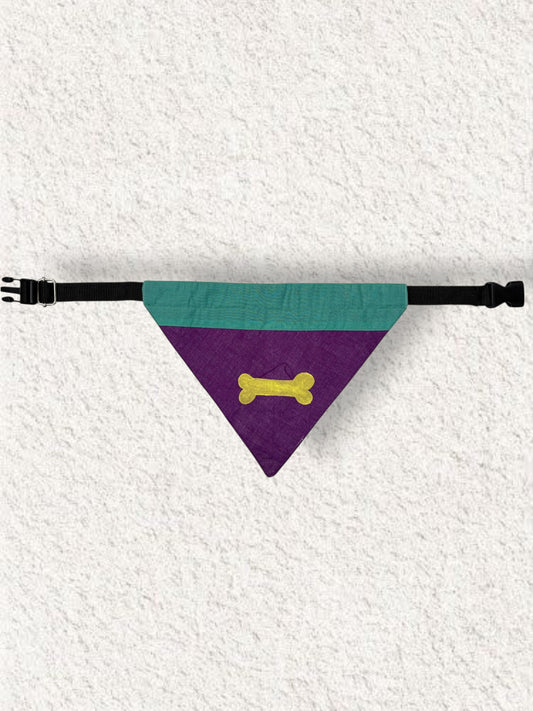 Pet Accessories Purple & Teal Bone Print Adjustable Dog Bandana