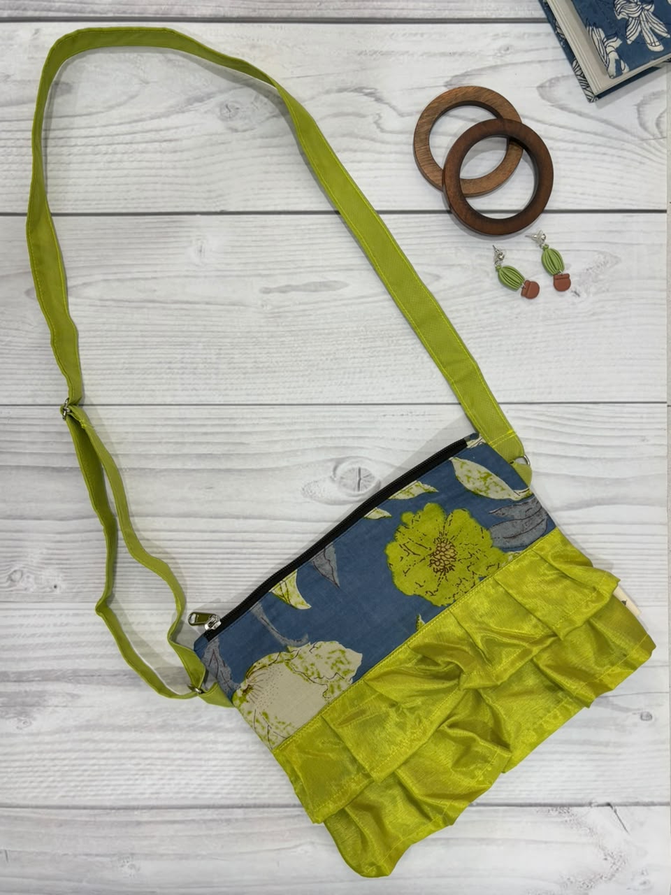 Teal Blue Floral Skirt Sling Bag TradzEco