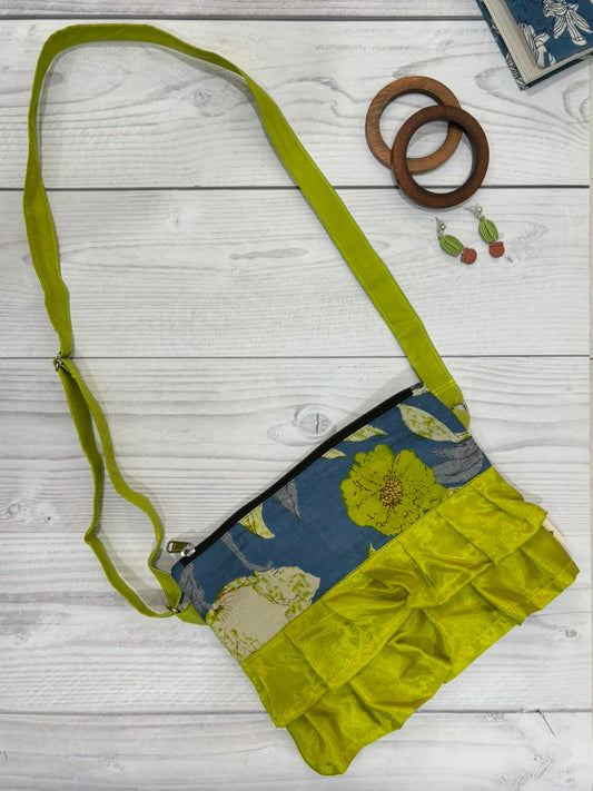 Teal Blue Floral Skirt Sling Bag TradzEco