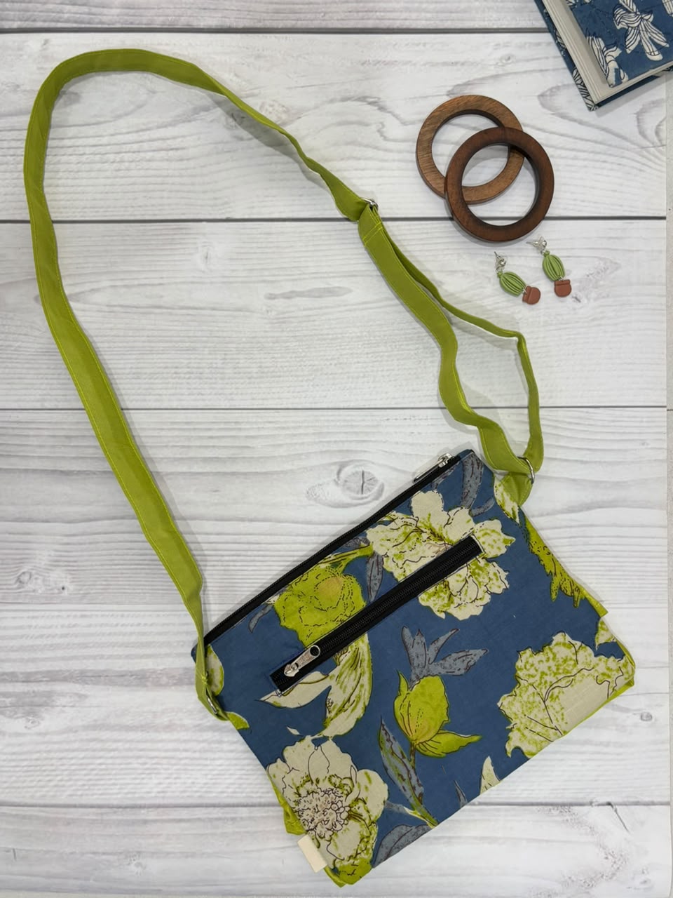 Teal Blue Floral Skirt Sling Bag TradzEco